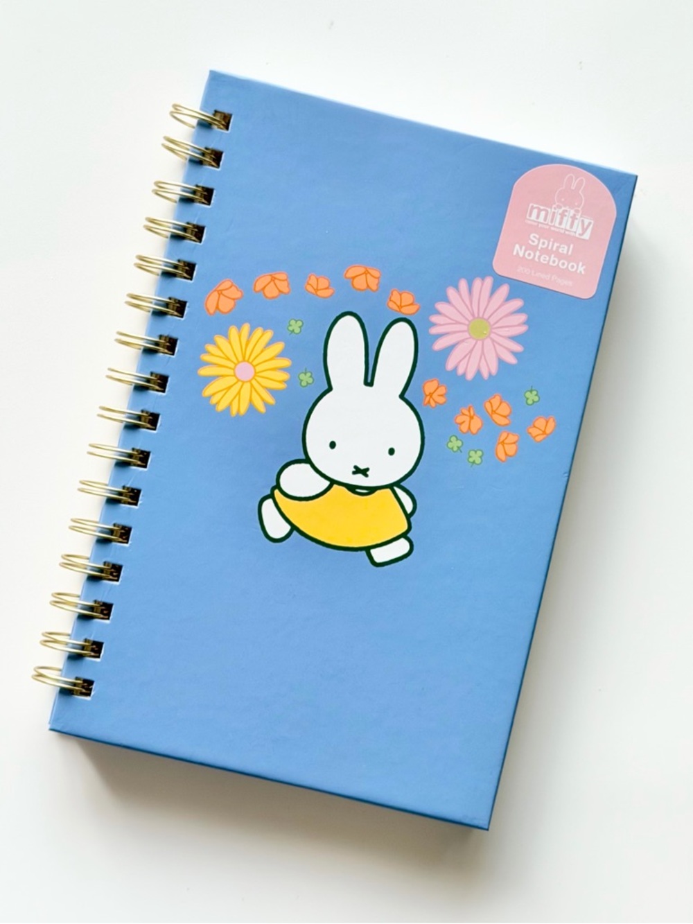 miffy Blue Spiral Notebook with Yellow Dress and Floral Accents